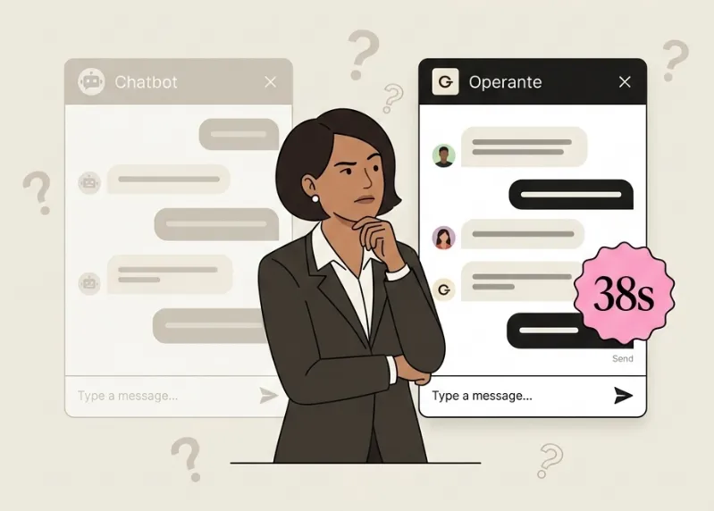 Operante.ai dashboard showing AI operator conversation flow
